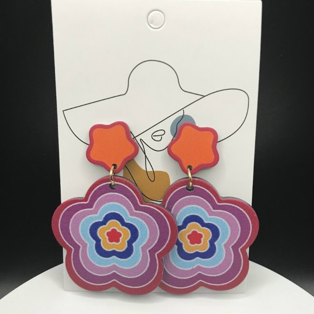 NWT Spiral Pattern Colorful Dangle Earrings Set Retro Bohemian Style